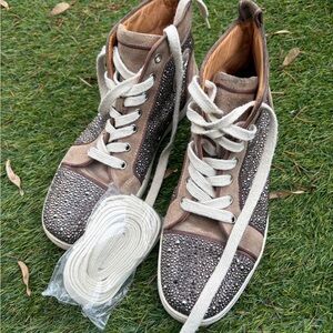 Christian Louboutin Brown and Silver High-Top Sneakers